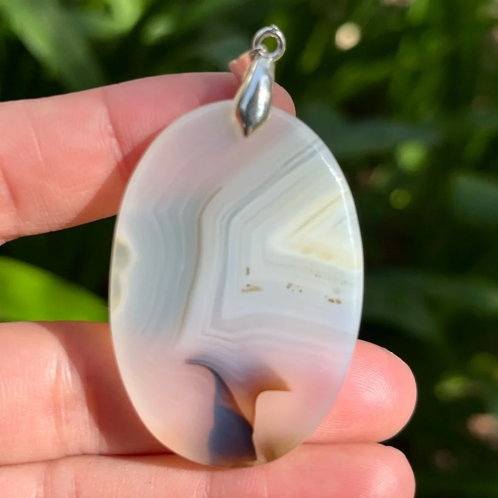 Sterling silver dendritic scenery mushroom agate pendant 1271